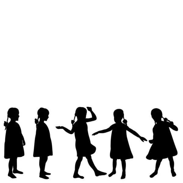 一个孩子的孤立的 黑色的轮廓 小女孩 — 图库矢量图片