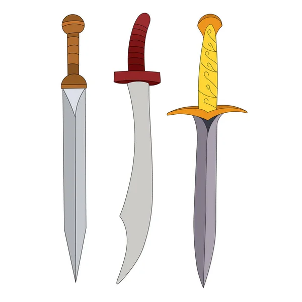 Aislado Arma Espada Sable Conjunto Colección — Vector de stock