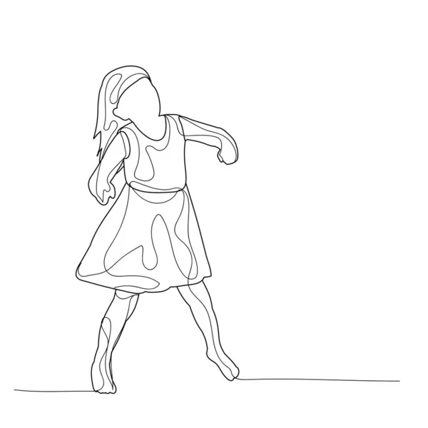 Vektör Izole Çizgili Çizim Çocuk Kız Dansı — Stok Vektör