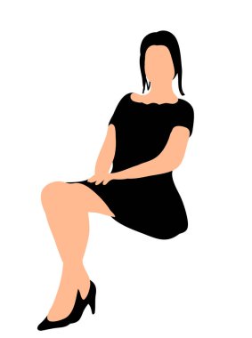 Oturan bir kızın vektör, izole, silueti.