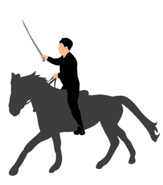Kılıçla ata atlayan bir adamın izole edilmiş silueti.