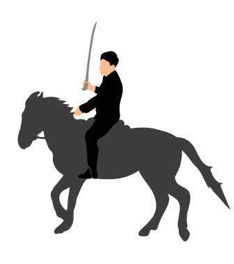 Kılıçla ata binen bir adamın izole edilmiş silueti.