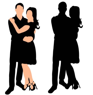 Bir erkek ve bir kızın soyutlanmış, silueti, aşkı, randevusu.