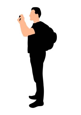 Telefonla fotoğraf çeken adamın vektörü, silueti