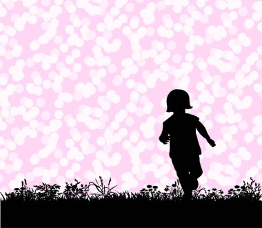 Çimenlerin üzerinde koşan bir çocuğun vektörü, silueti
