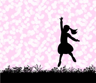 Çimlerin üzerinde zıplayan bir çocuğun silüeti.