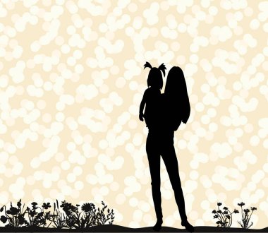 Annenin kızıyla birlikte vektör silueti.