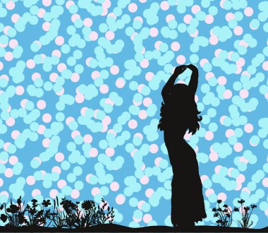 Doğada dans eden güzel bir kızın vektör silueti