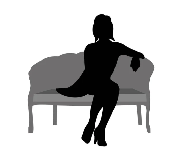 Vecteur Silhouette Isolée Fille Assise Sur Canapé Repos — Image vectorielle