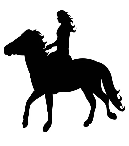 Sylwetka Dziewczyny Skaczącej Koniu — Wektor stockowy
