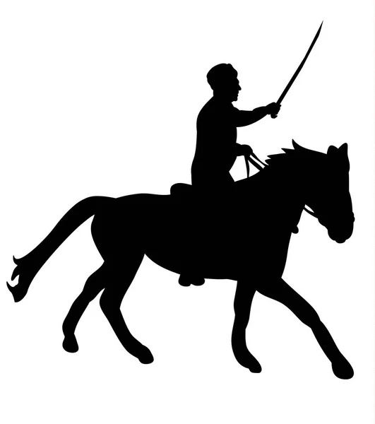 Σιλουέτα Ενός Άντρα Που Πηδάει Ένα Άλογο Ένα Σπαθί — Διανυσματικό Αρχείο