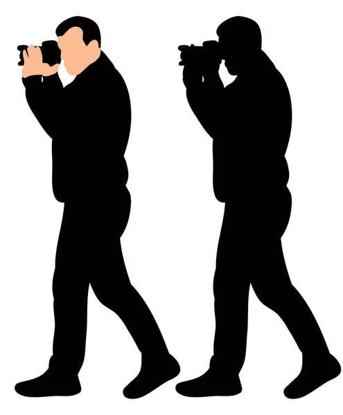 Vector Geïsoleerd Silhouet Van Mens Die Foto Maakt — Stockvector