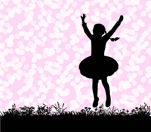 Çimlerin üzerinde zıplayan bir çocuğun vektörü, silueti.