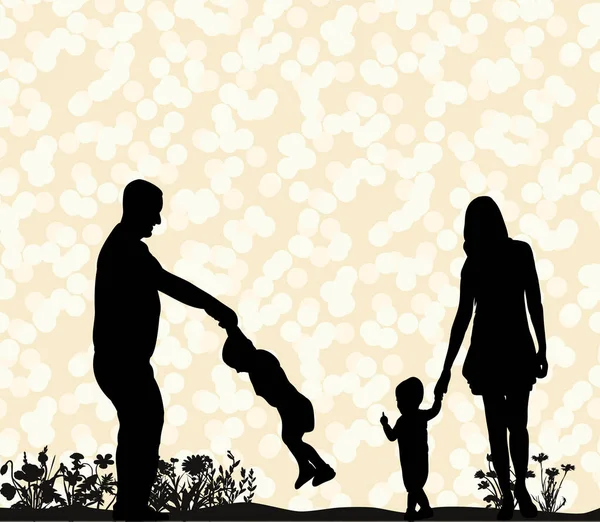 Silueta Una Familia Caminando Natur — Vector de stock