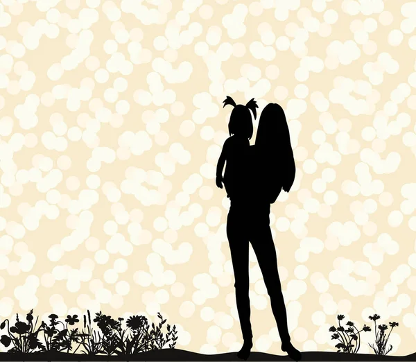 Annenin kızıyla birlikte vektör silueti.