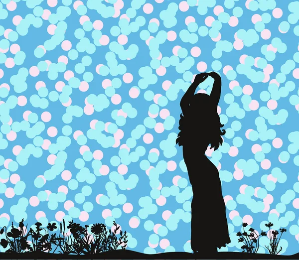 Doğada dans eden güzel bir kızın vektör silueti
