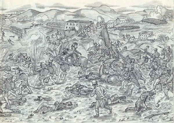 Guerra Ataque Infantaria Cavalaria Guerras Napoleônicas Ilustrado Odessa Ucrânia Agosto — Fotografia de Stock
