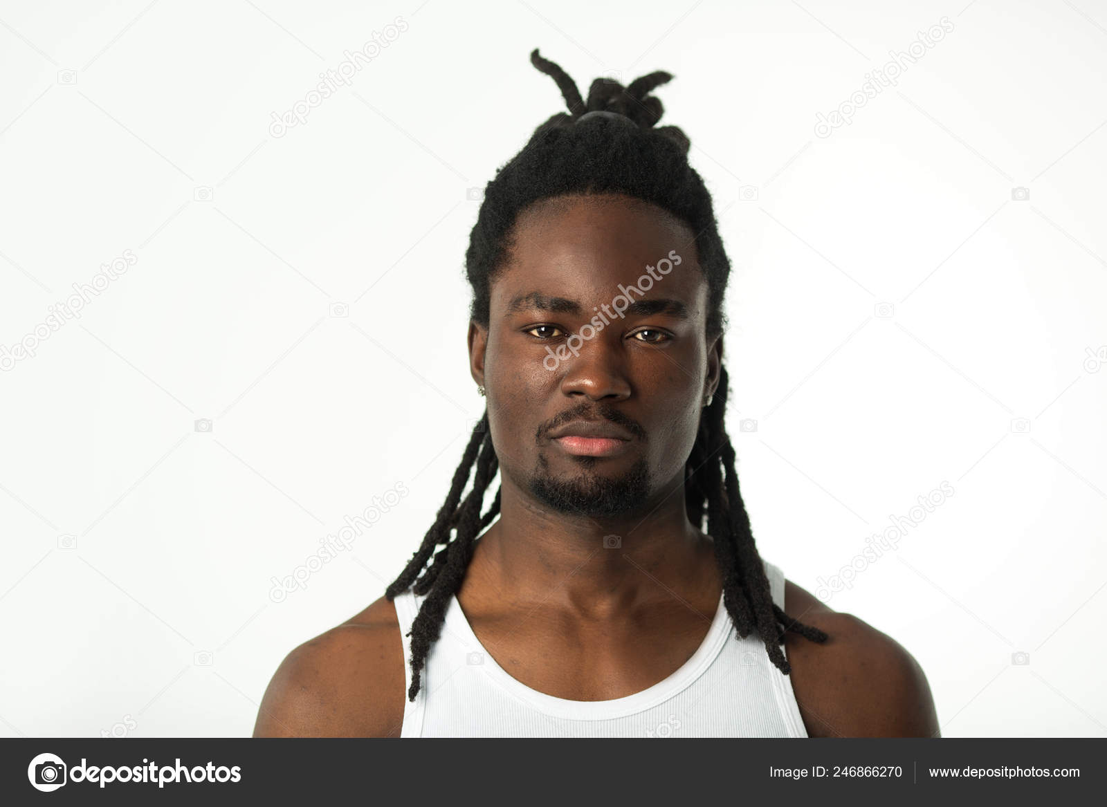 Handsome Stylish African Man Dreadlocks Hair White Background