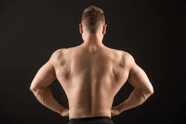Handsome Muscular Man Black Back — Stock Photo, Image