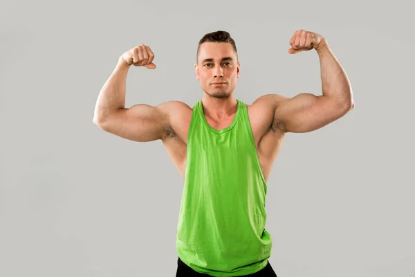 Handsome Athletic Man Muscles Green Vest — Stock Photo, Image