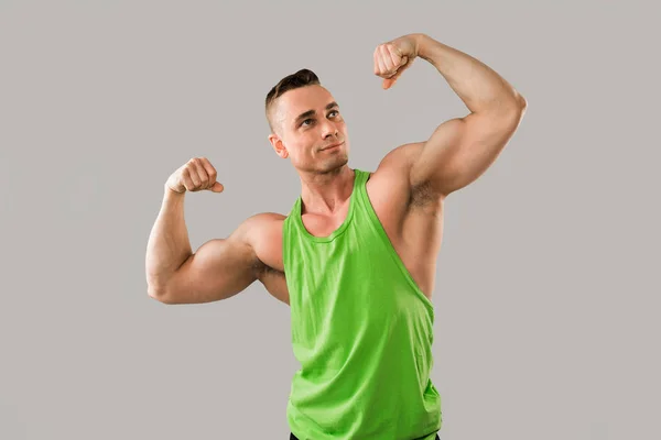 Handsome Athletic Man Muscles Green Vest — Stock Photo, Image