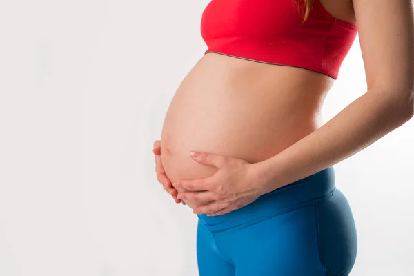 Belly Gravid Kvinna Vit Bakgrund — Stockfoto