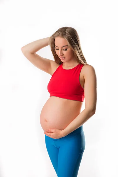 Vacker Ung Gravid Kvinna Vit Bakgrund — Stockfoto