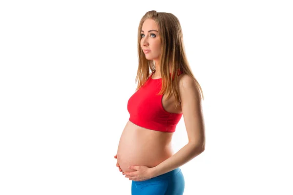 Hermosa Joven Embarazada Sobre Fondo Blanco — Foto de Stock