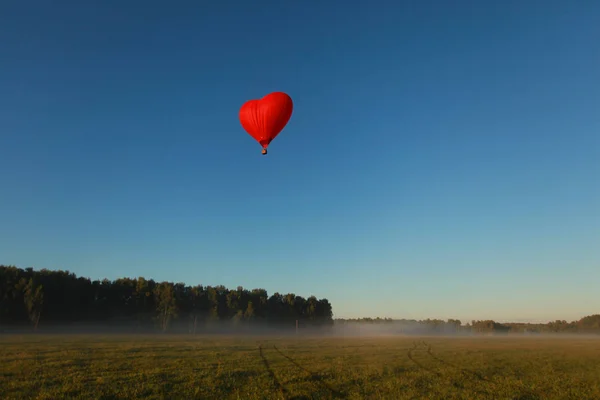 Schöne Sommer Sonnige Naturlandschaft Mit Einem Fliegenden Herzförmigen Ballon Den — Stockfoto