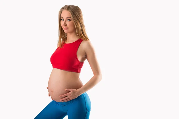 Vacker Ung Gravid Kvinna Vit Bakgrund — Stockfoto