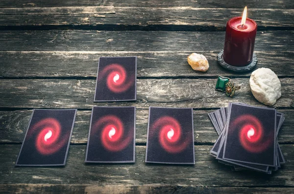 Cartes Tarot Sur Table Diseur Bonne Aventure Lecture Future Concept — Photo