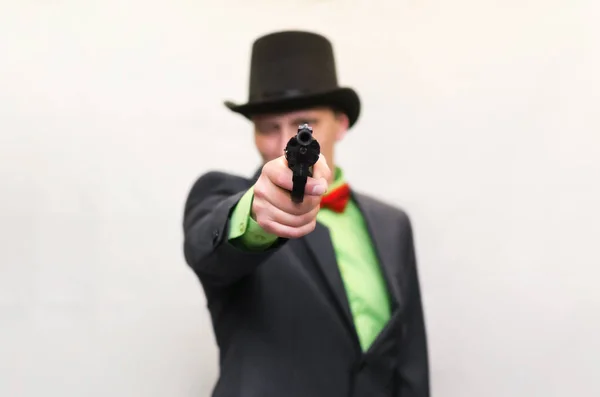 Spionen Secret Service Detecive Agent Håller Pistol Pistol Hans Händer — Stockfoto