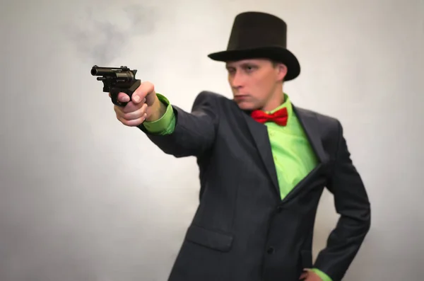 Spionen Secret Service Detecive Agent Håller Pistol Pistol Hans Händer — Stockfoto