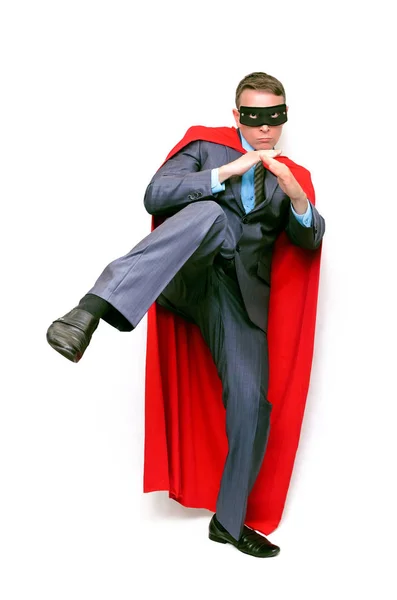 Super Herói Homem Luta Ataque Isolado Fundo Branco — Fotografia de Stock