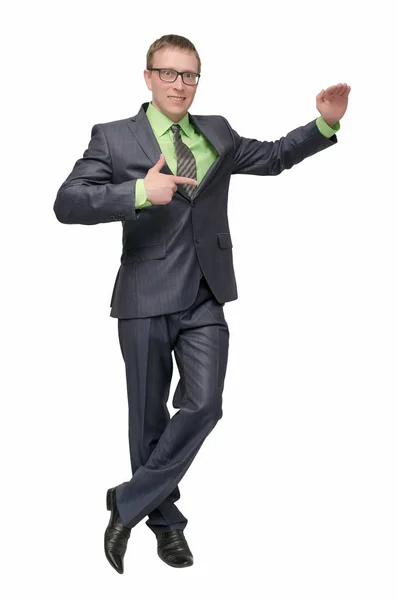 Happy Businessman Holding Hand Copy Space Placard Poster Message Showing — Stock Photo, Image