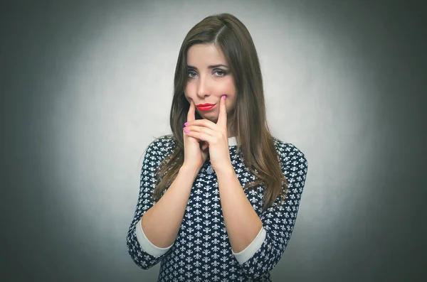 Sad Offended Disappointed Woman Thinking Isolated Gray Background — Stock Photo, Image