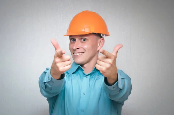 Trabalhador Bem Sucedido Construtor Homem Fecha Olhos Felicidade Trabalhador Ganhou — Fotografia de Stock