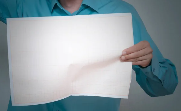Man Holding Hand Plan Draft Document Isolated Gray Background — Stock Photo, Image