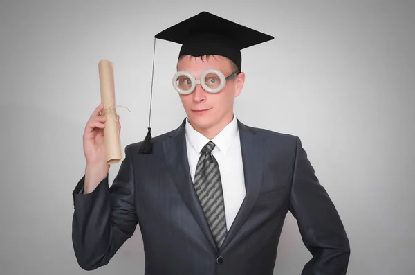 Gediplomeerde Student Het Glb Tevreden Diploma Certificaat Geïsoleerd Een Grijze — Stockfoto
