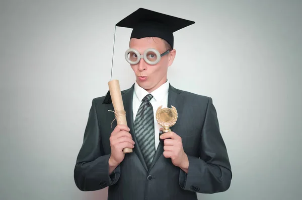 Estudante Graduado Gorro Com Certificado Diploma Prêmio Medalha Ouro Nas — Fotografia de Stock