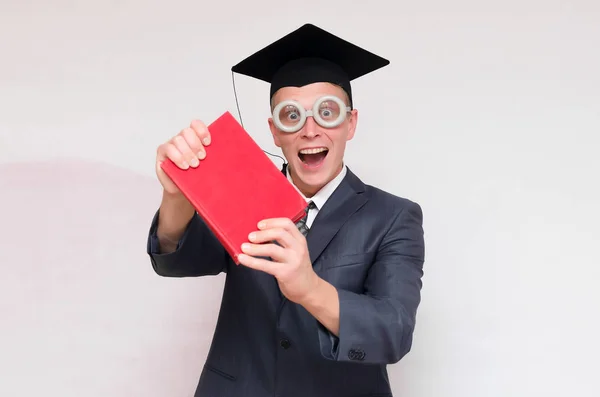 Estudante Pós Graduação Com Livros Isolados Fundo Cinza Conceito Educação — Fotografia de Stock