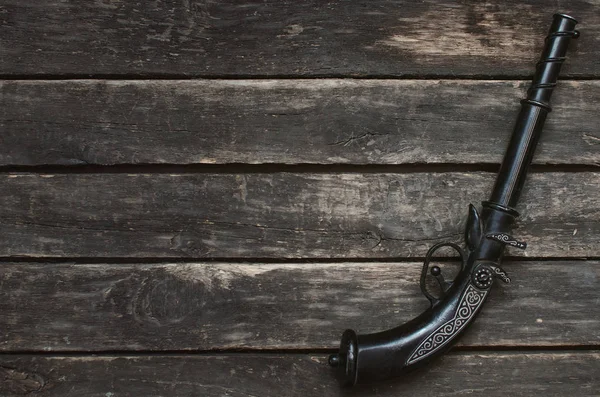 Puska Fegyvert Fából Készült Asztal Háttér Val Másol Hely — Stock Fotó