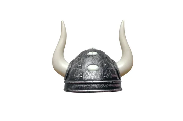 Capacete Viking Com Chifres Isolados Fundo Branco — Fotografia de Stock