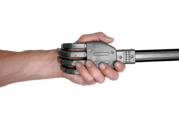 Handshake Hand Human Robot Hand Isolated White Background Future Concept — Stock Photo, Image