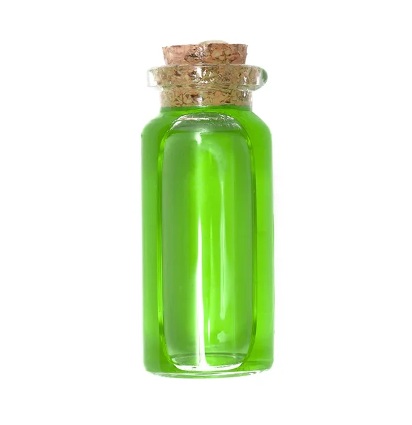 Potion Magique Verte Huile Essentielle Dans Bouteille Isolée Sur Fond — Photo