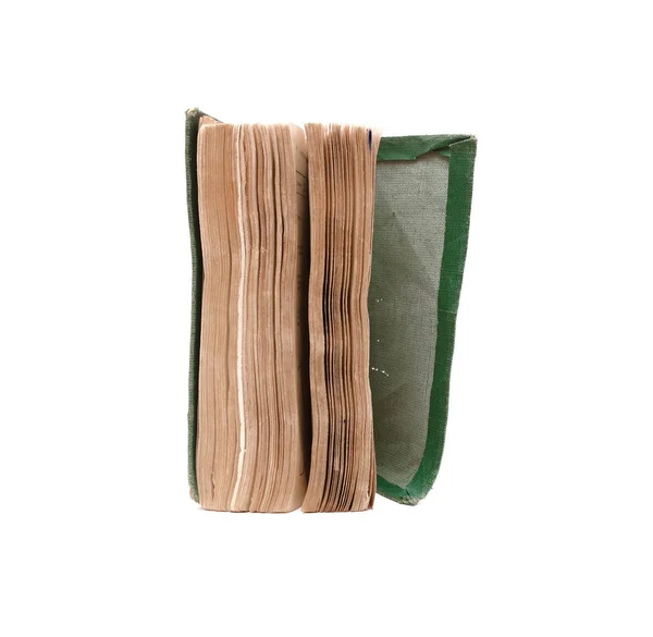 Стара Книга Зеленою Обкладинкою Коричневими Сторінками Ізольовані Білому Тлі — стокове фото