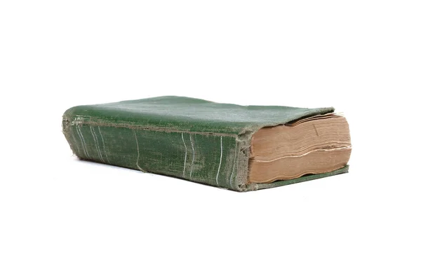 Vieux Livre Avec Couverture Verte Pages Brunes Isolées Sur Fond — Photo