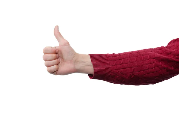 Mão Masculina Está Mostrando Sinal Gesto Polegar Para Cima Isolado — Fotografia de Stock
