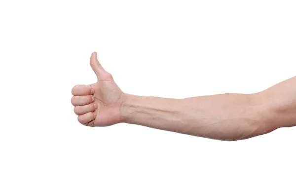 Мужская Рука Показывает Большой Палец Вверх Жеста Знак Изолирован Белом — стоковое фото