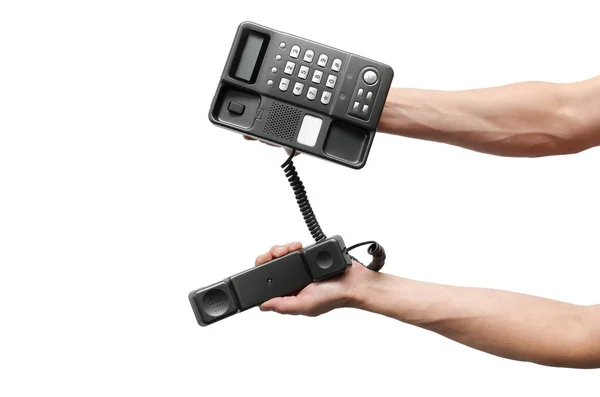 Telefone Mão Masculina Isolado Fundo Branco — Fotografia de Stock